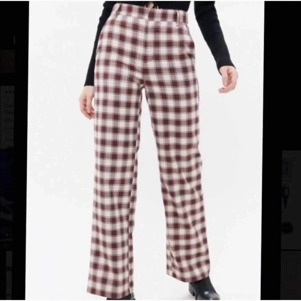Urban Outfitters Check Plaid Trousers Size 0 Women’s Pants Brown - Picture 2 of 9